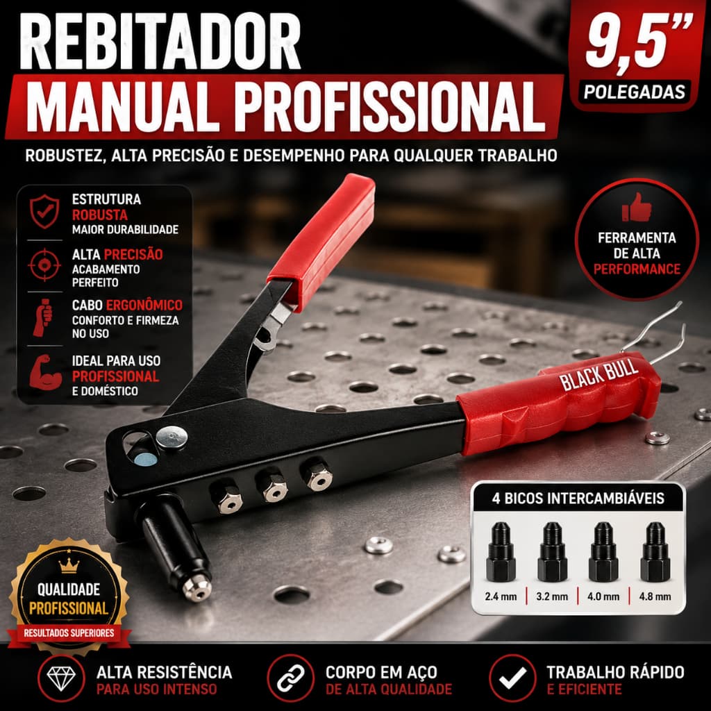 Rebitador Manual Profissional 9,5" – Ferramenta Robusta de Alta Precisão para Trabalhos e Reparos