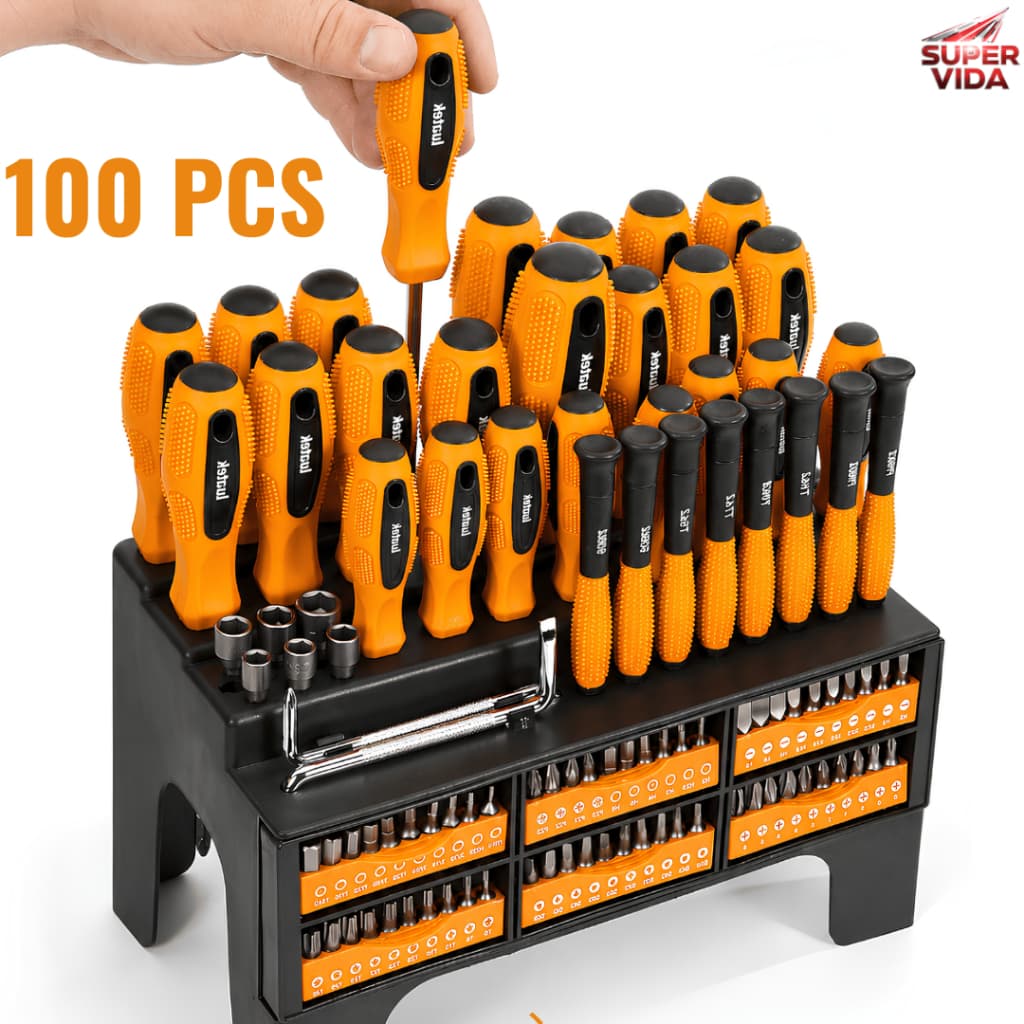 Kit de Chaves e Bits 100 Peças CR-V LUATEK com Chave Catraca Fenda Phillips Torx e Chaves de Precisão