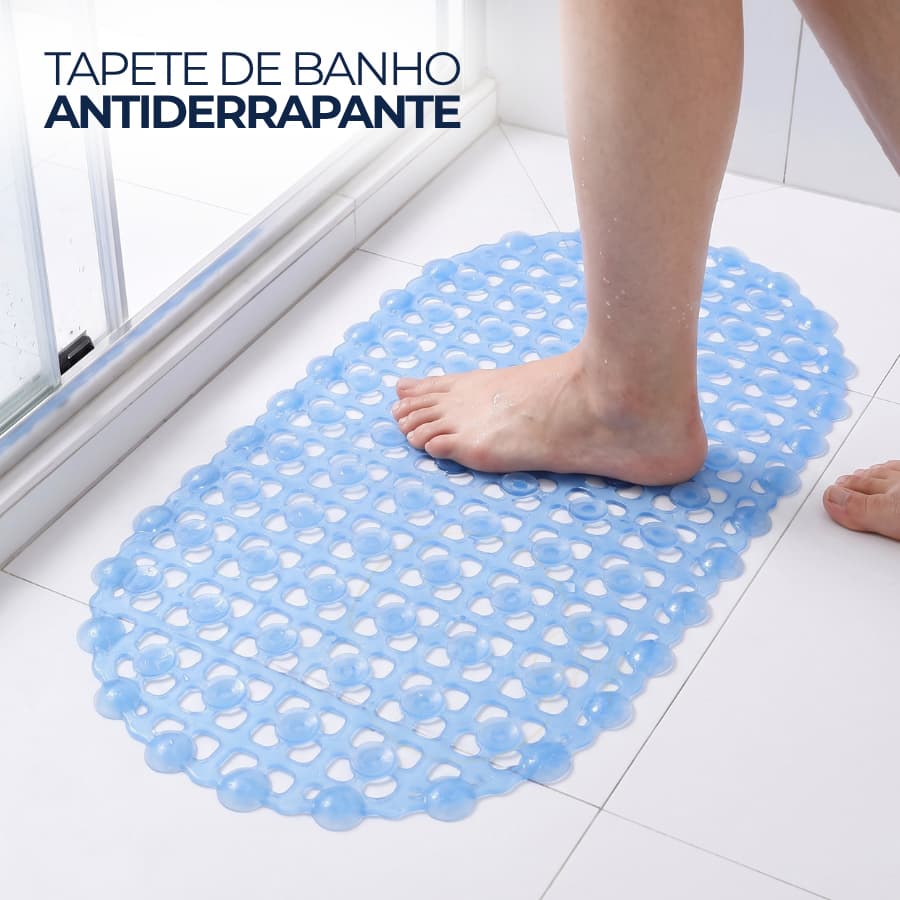 Tapete Banheiro Antiderrapante Com Ventosas 63x34cm Seguro PVC Box Chuveiro Conforto Relevo