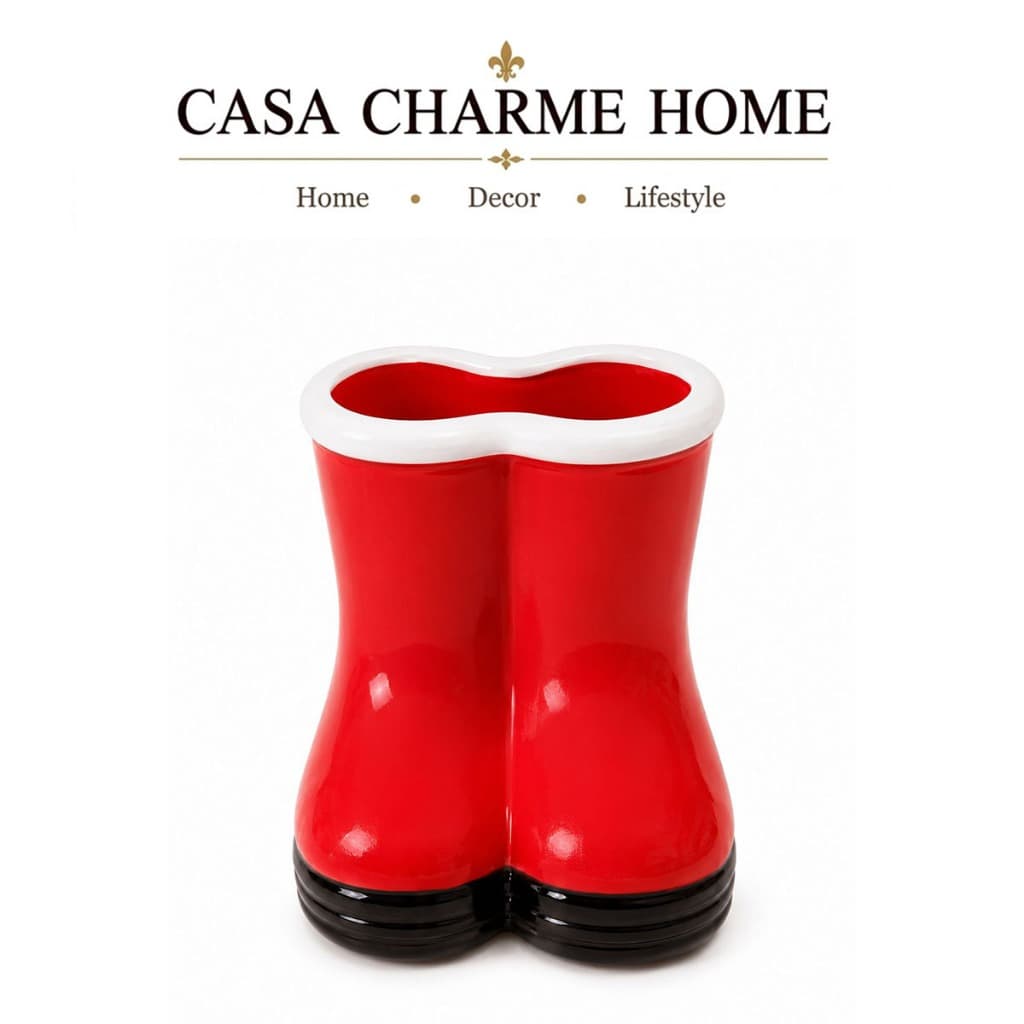 Cachepot Decorativo Botinha de Cerâmica Pintada à Mão para Casa Sala e Escritório