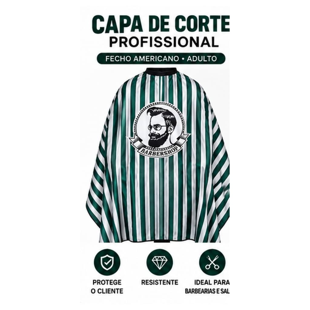 Capa de Corte Profissional para Barbeiro e Salão com Fecho Americano
