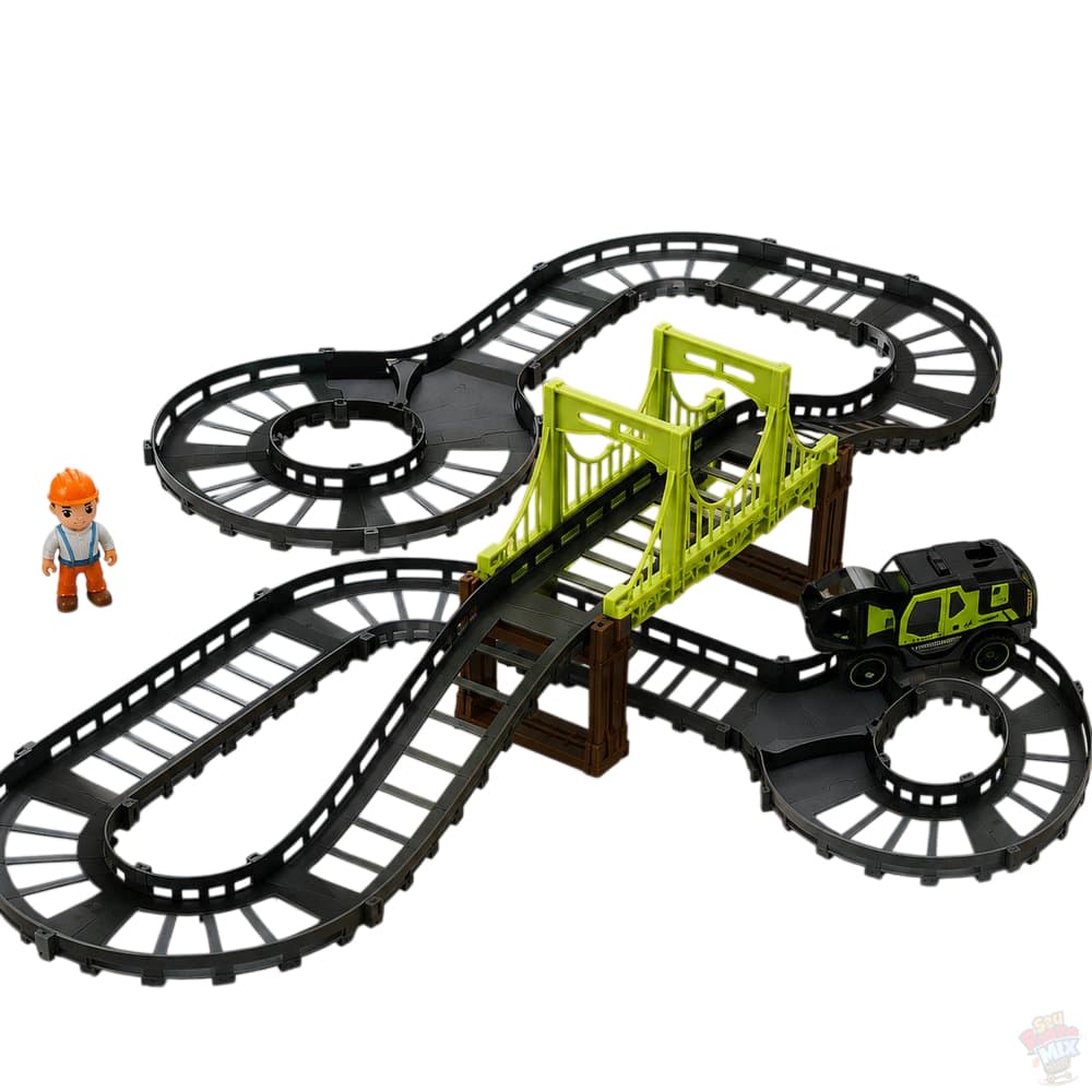 Pista de Corrida Carrinho Escavadeira Construção - Carro + Boneco Infantil 30 Peças