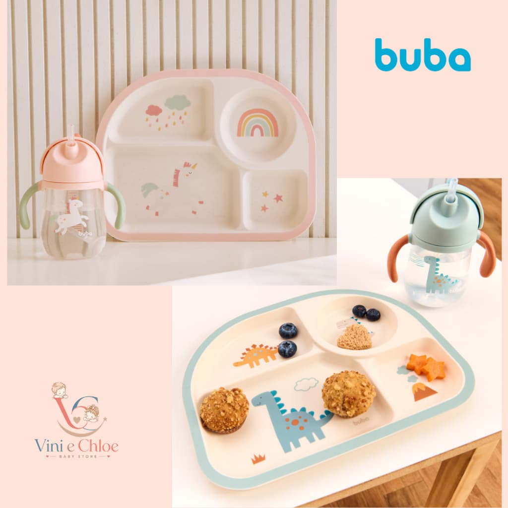 Prato Infantil com Divisória Buba Magic Unicórnio e Dino Prato Introdução Alimentar Bebê e Criança