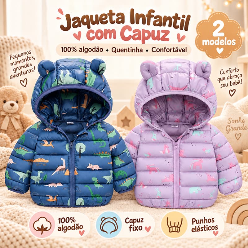 Casaco Infantil Menina Menino Jaqueta Infantil com Capuz Roupa de Frio Bebê 100% Algodão
