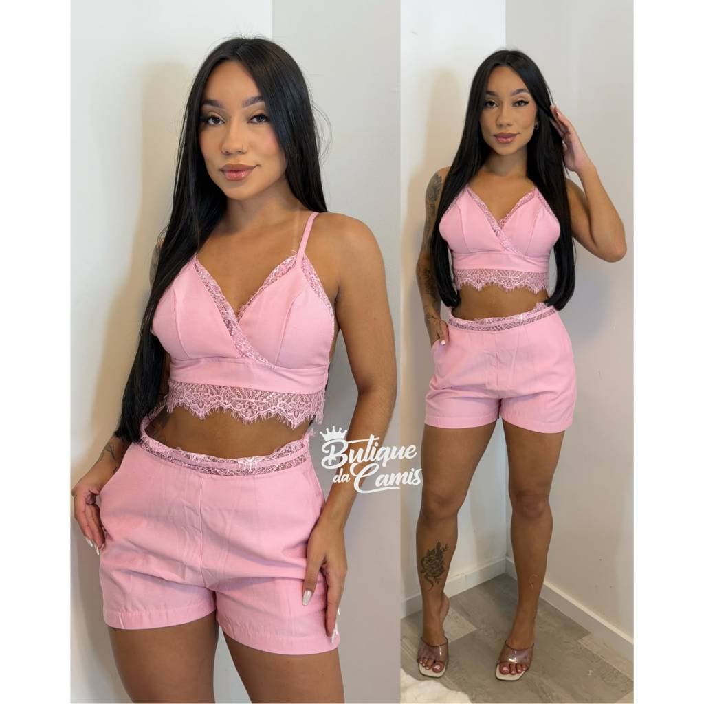 Conjunto Feminino Alfaiataia com Renda - Cropped + Short
