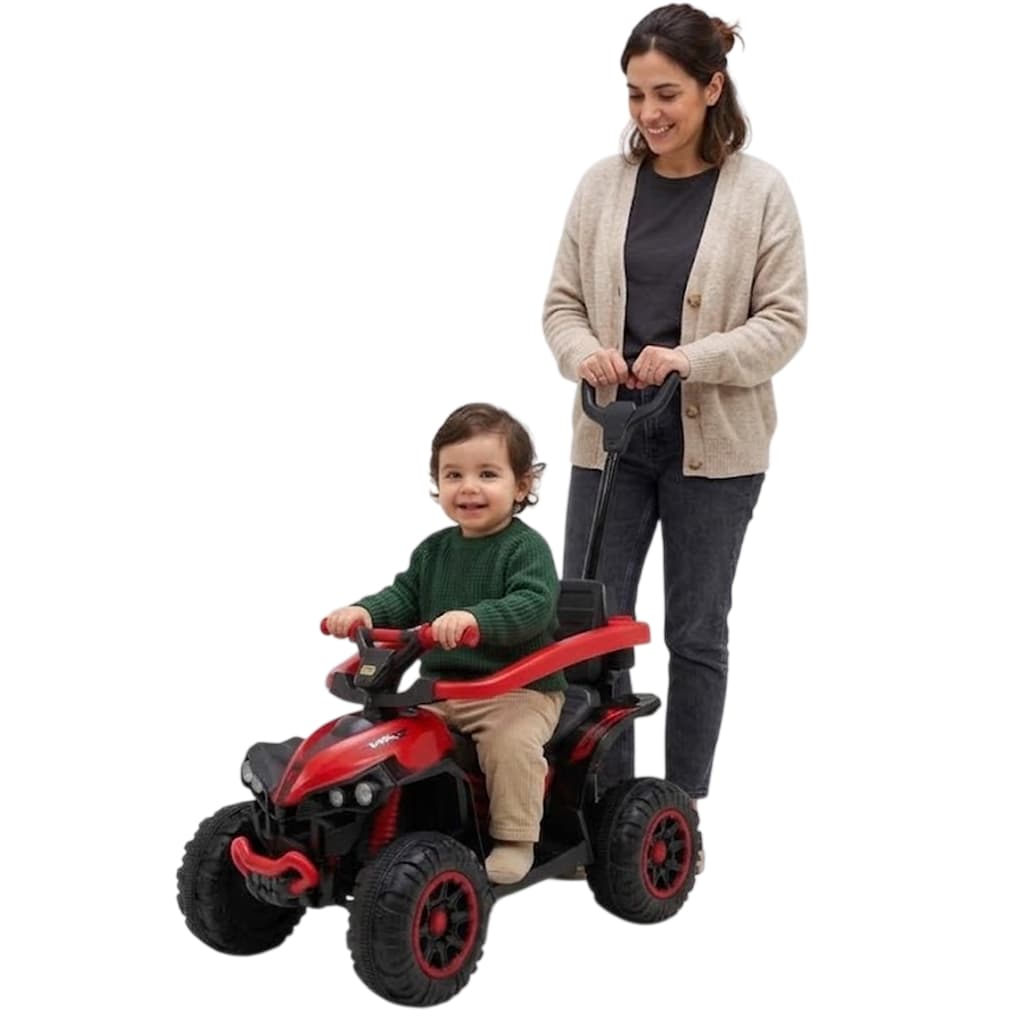 Quadriciclo Infantil de Passeio Bebe Carrinho com Haste Empurrador Musical Luz e Protetor Som Guia