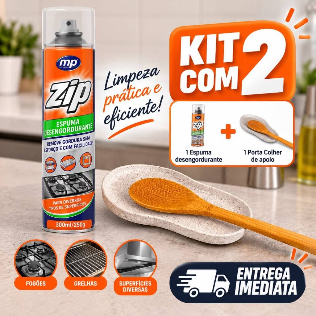 Kit 1 Espuma desengordurante zip 300ml  + 1 Descanso Apoio Colher