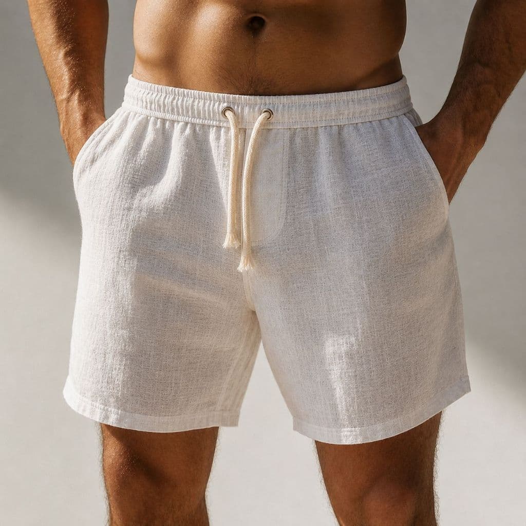 Bermuda Masculina Short de Linho com Elastano Cós Elástico e Cordão