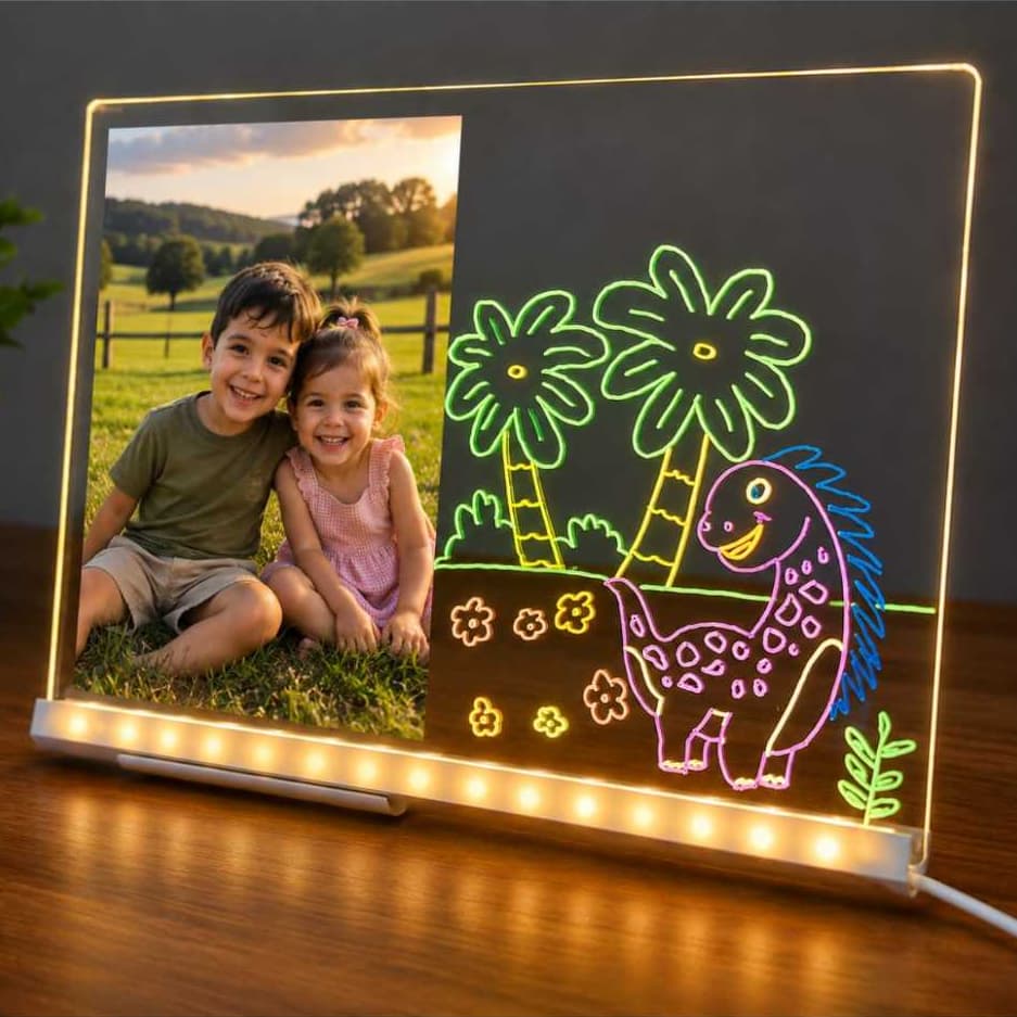 Lousa Mágica Luminaria LED Porta Retrato Escreve e Apaga Infantil Brinquedo para Crianças
