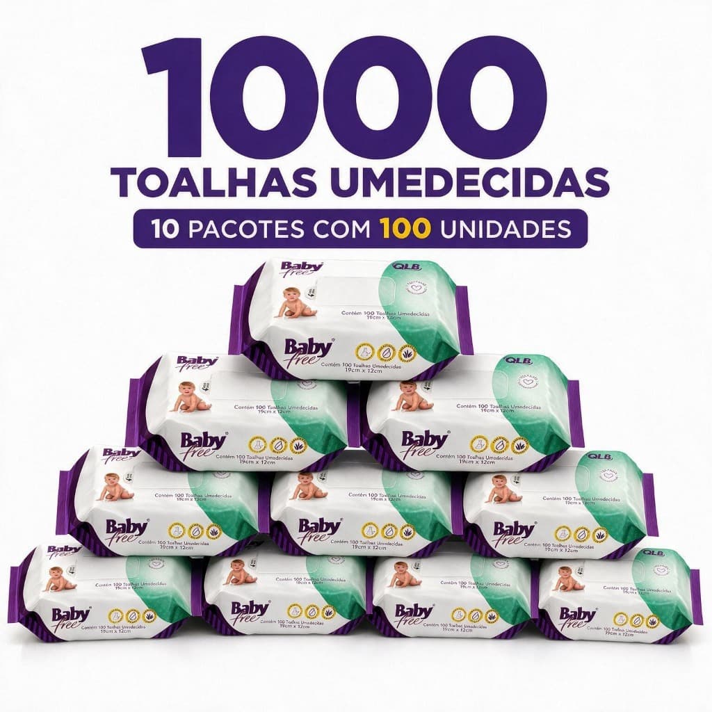 Caixa com 10 Lenços/Toalhas Umedecidas Baby Free c/ 100 Unidades Cada - Sem Tampa FlipTop