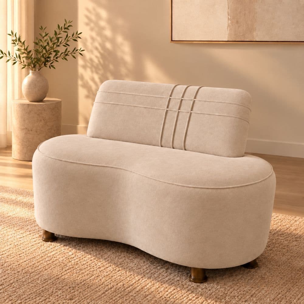 Sofá Jung Estofado 1 Metro para Living, Studio e Escritório com Design Contemporâneo Suede Bege