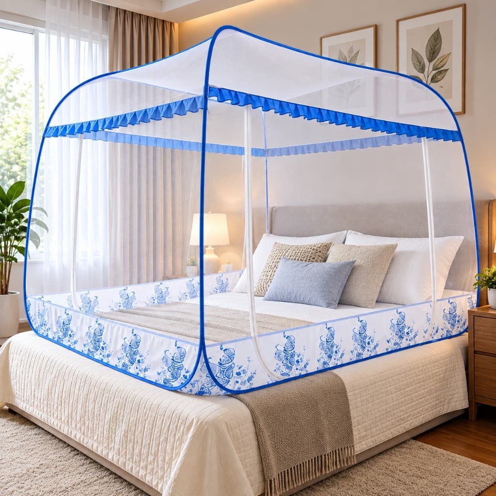 Mosquiteiro Casal Queen 2m x 1,5m Tenda Quadrada Tela Favo de Mel Proteção Completa Contra Mosquitos e Insetos
