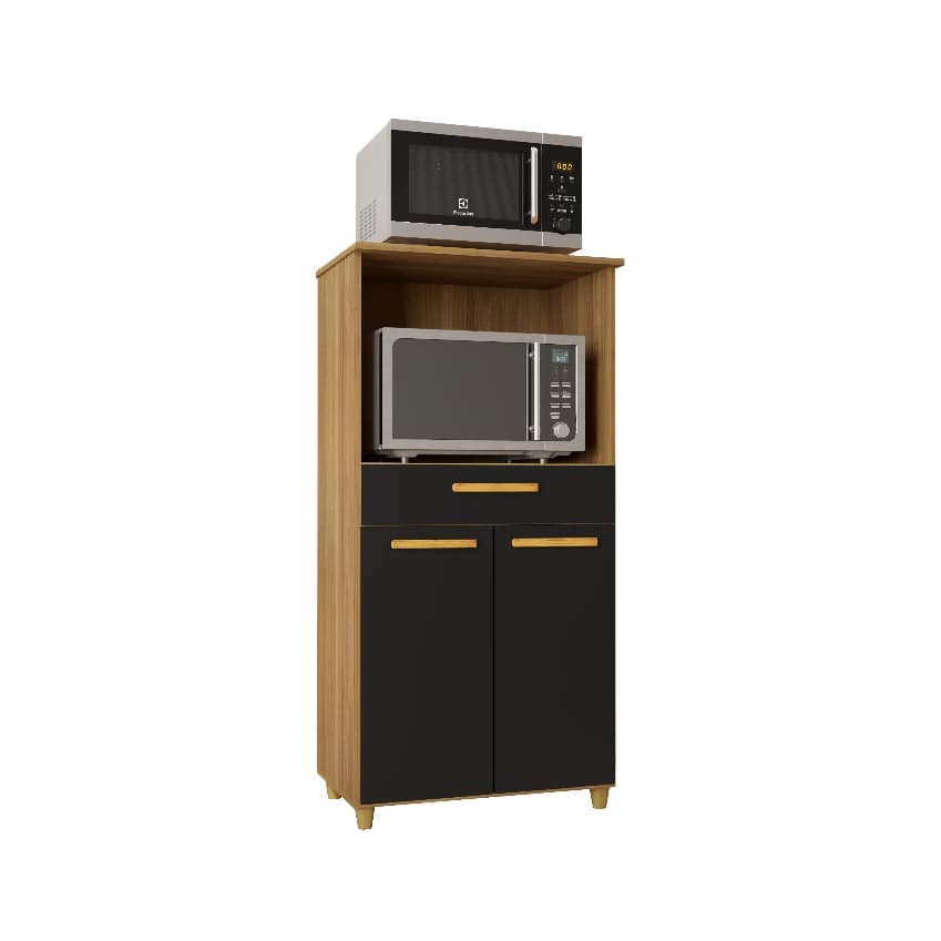 Balcão Multiuso de Cozinha Completo Luna para Micro-ondas Armário Com 2 Portas 1 Gaveta Compacto com Nicho
