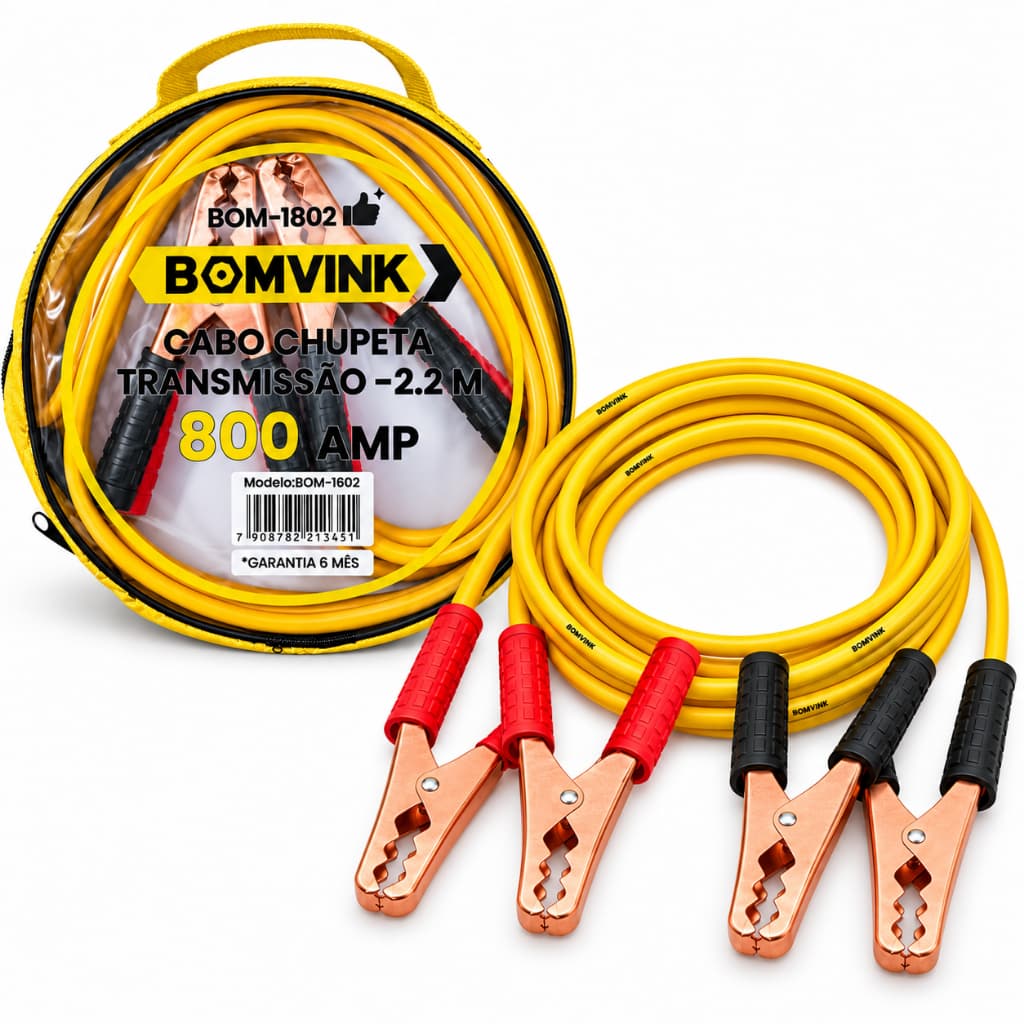 Cabo de Chupeta Carga Bateria 2,2m Carro Caminhão 800amp