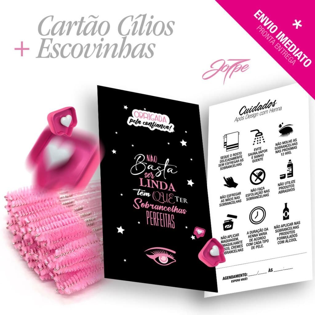 50 Escovinha Sobrancelhas 50 Cartão Cuidados  Design Henna