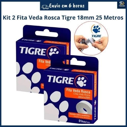 Kit 2 Fita Veda Rosca Tigre 18mm 25 metros Fita Teflon Para Torneiras Engate