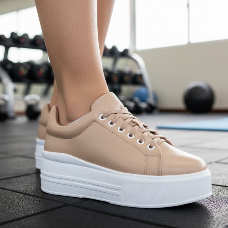 Tênis Feminino Casual Plataforma Nude Flatform Branco Promoção