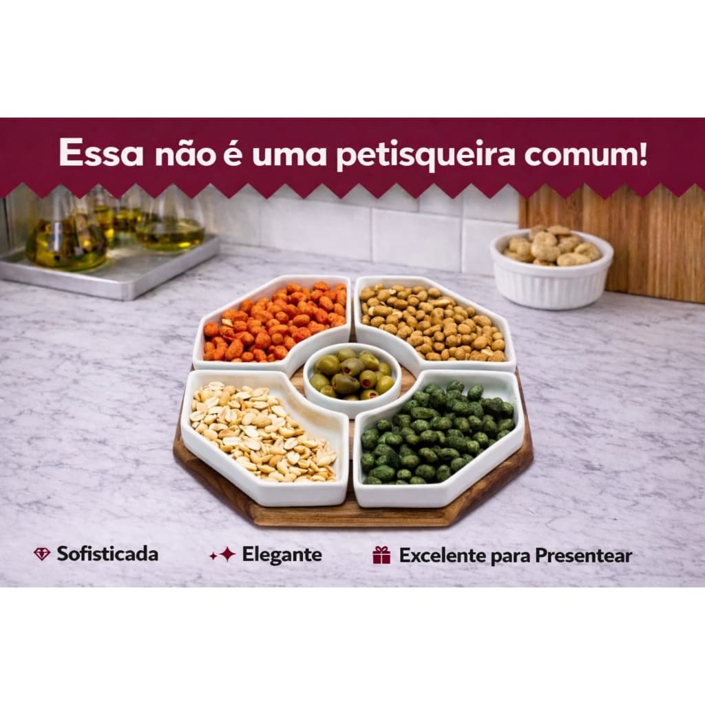 Petisqueira Premium Madeira Teca com Porcelanas