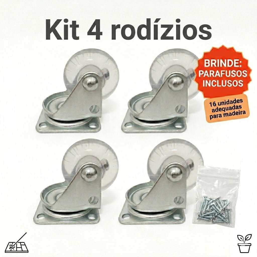 Kit 4 Rodízios Giratórios Silicone Gel + Parafusos Grátis - Aço Galvanizado Antiferrugem (Rodinhas que Não Risca Piso)