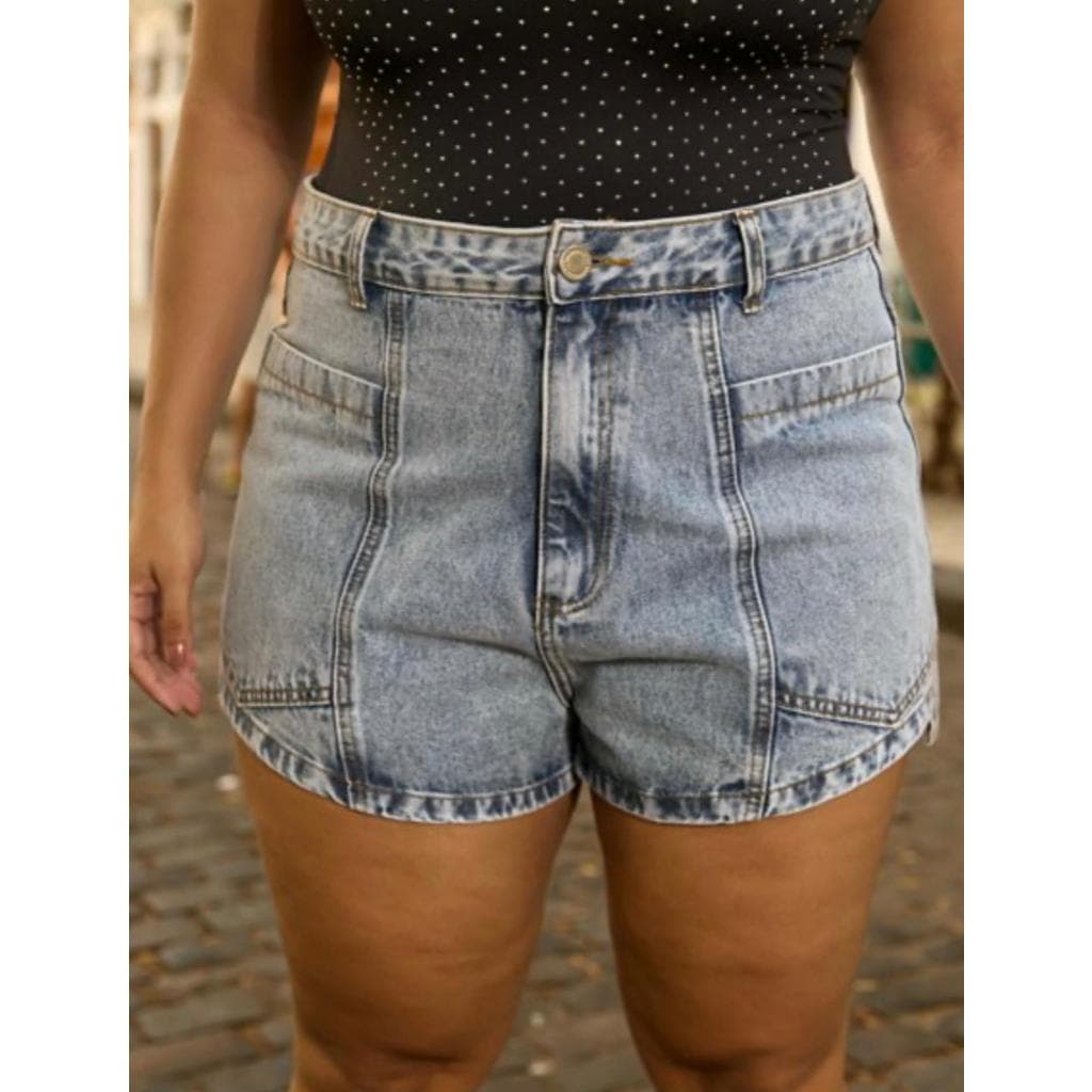 Short Jeans Plus Size Cintura Alta com Modelagem Confortável Com bolso Flexíveis