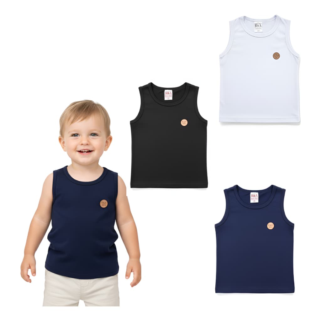 Regata Infantil Menino 100% Algodão Blusas Camiseta Sem Manga Para O Calor Uma Unidade Tam 4 Ao 12