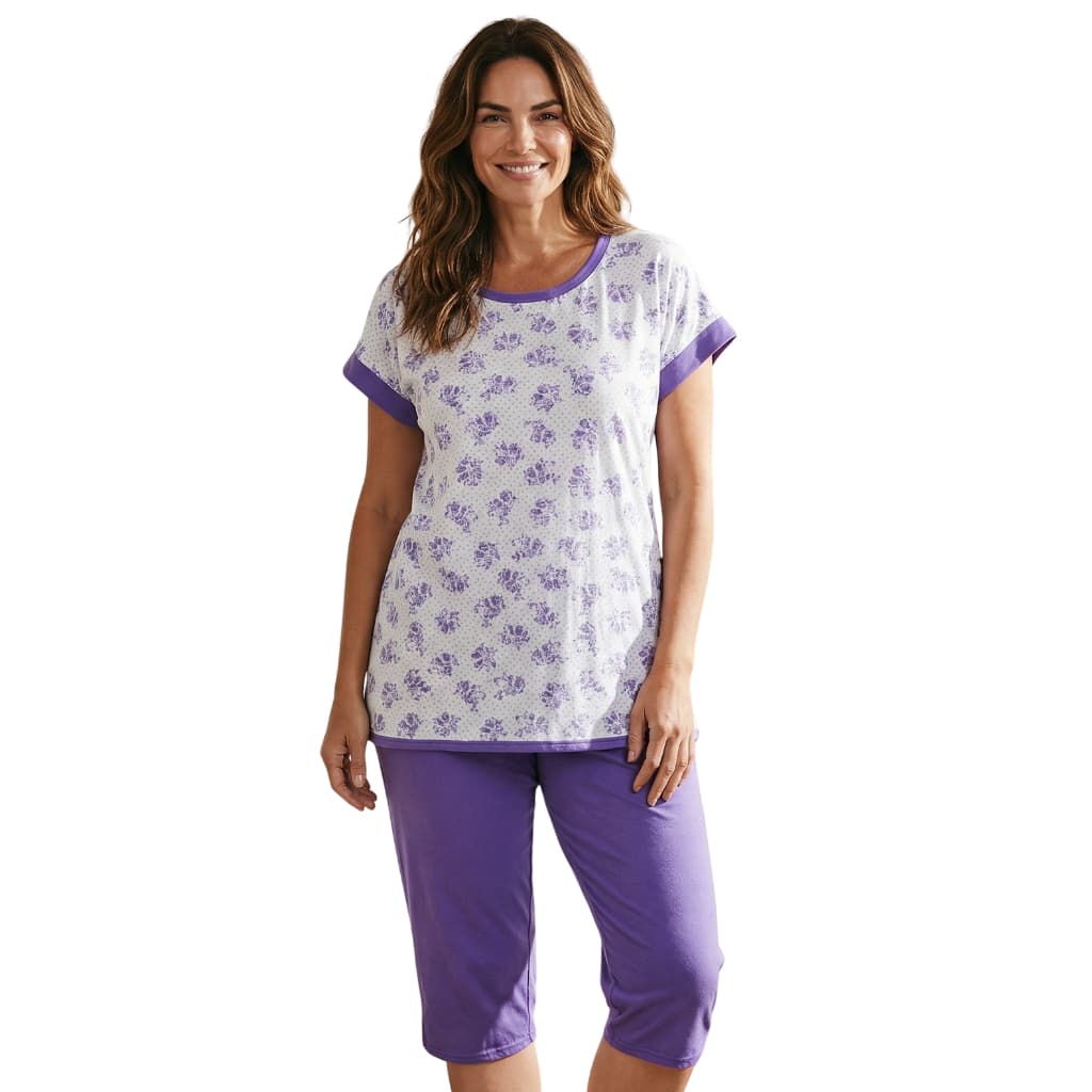 Pijama Feminino Pescador Verão Manga Curta Bermuda Roupa Feminina Senhora Conforto