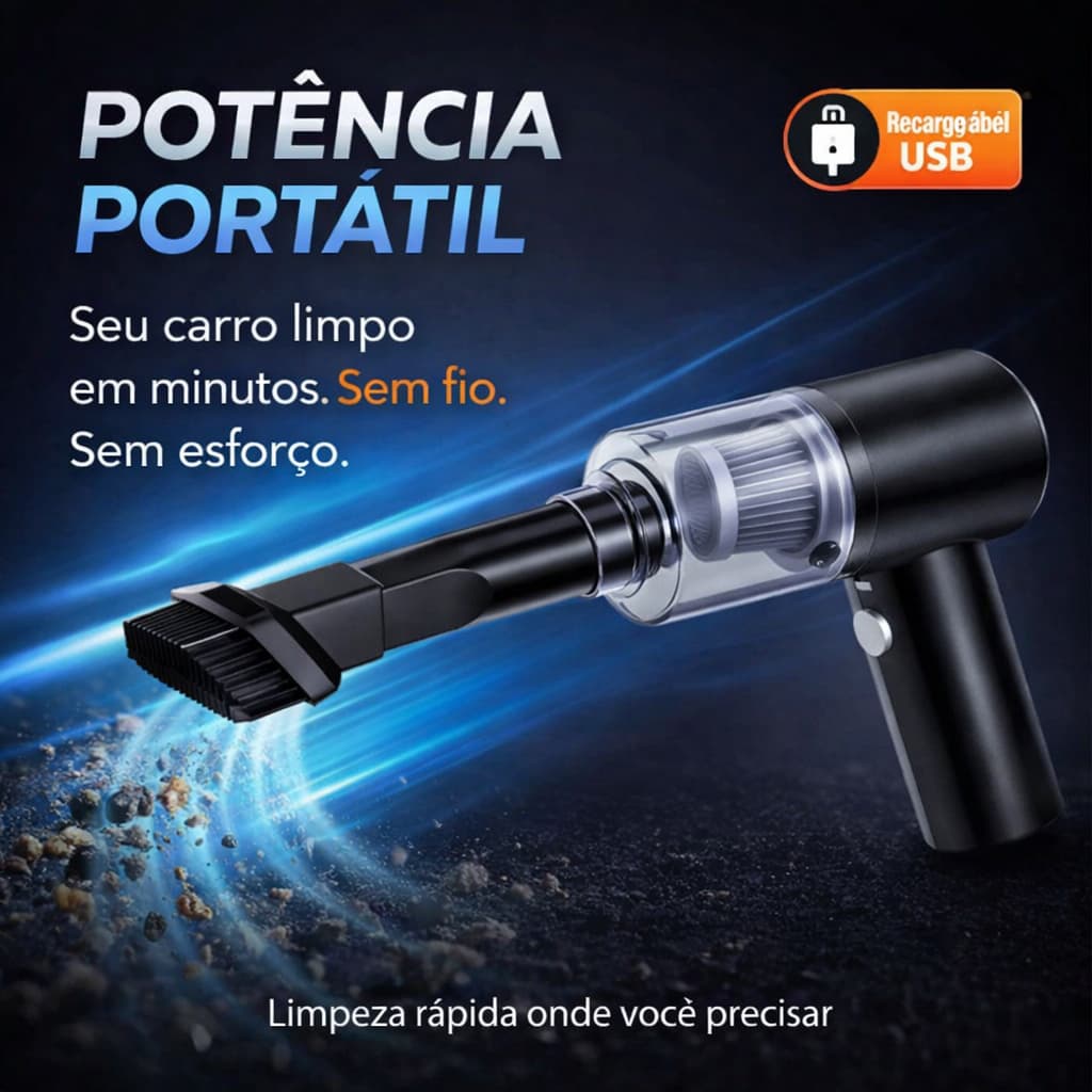 Aspirador Automotivo Portátil Recarregável Sem Fio Potente Mini Aspirador Carro Bivolt Premium