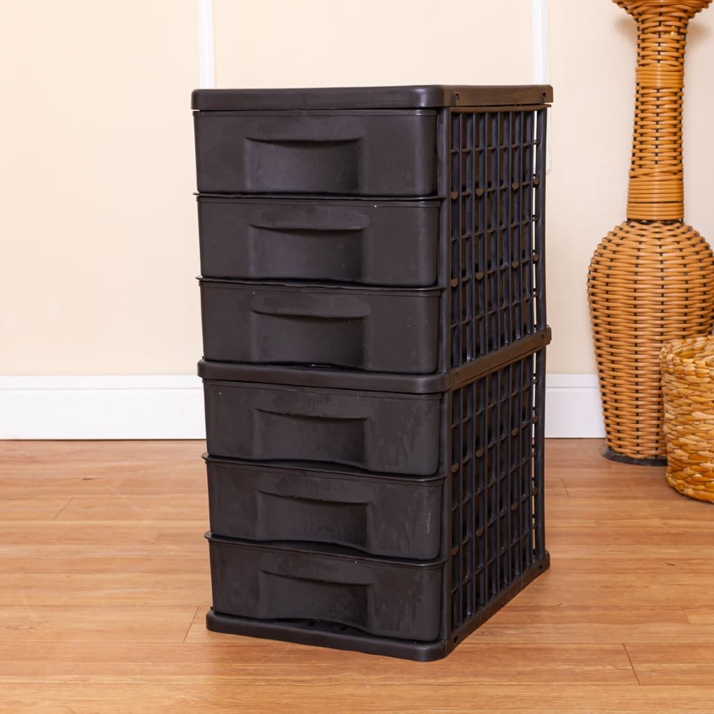 Gaveteiro De Chão Multiuso Organizador 6 Gavetas Plástico Preto