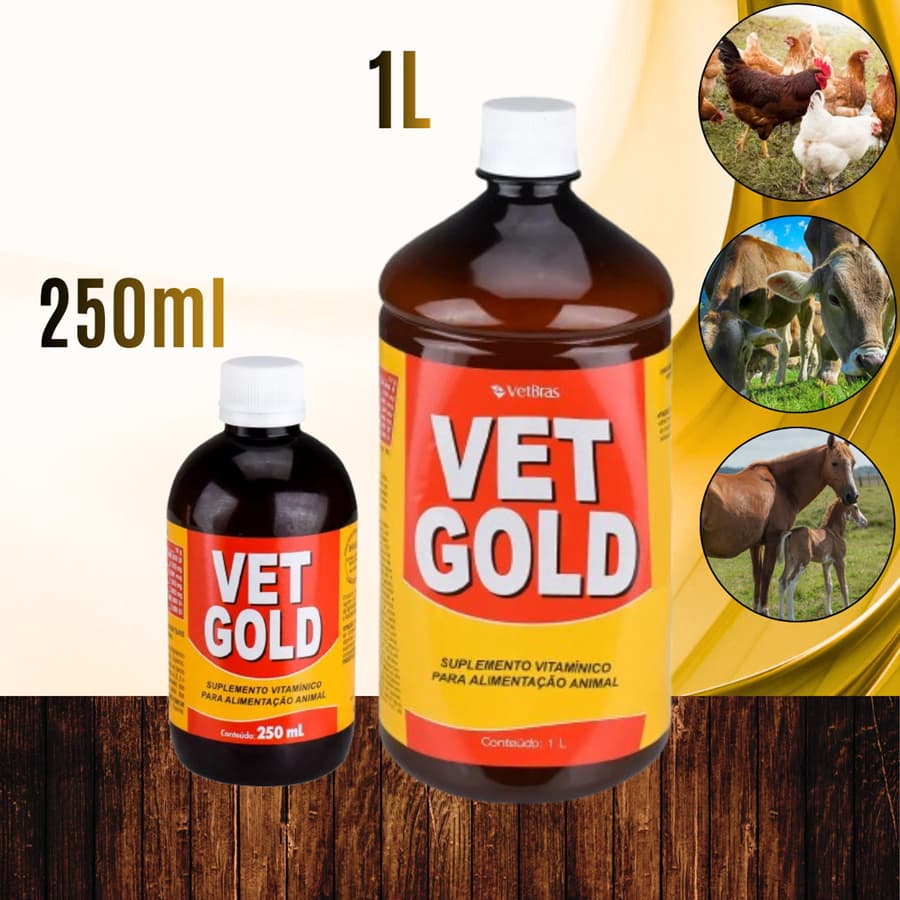 Suplemento Vitamínico Vet Gold 1 Litro 250ml 50ml fortificante de nutrientes Animal e pets - Vetbras
