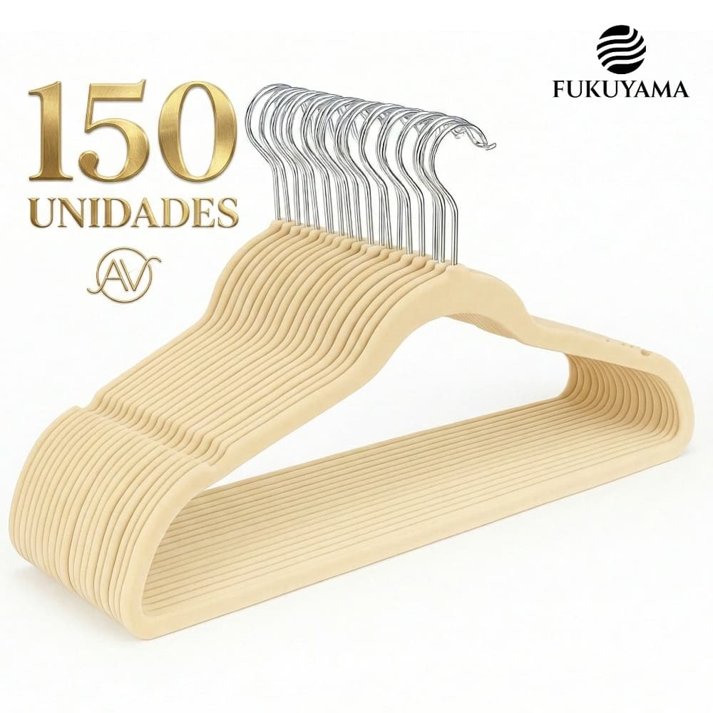 KIT 150 CABIDES AVELUDADO BEGE ANTIDESLIZANTE FUKUYAMA Com Gancho Giratório 360° Slim