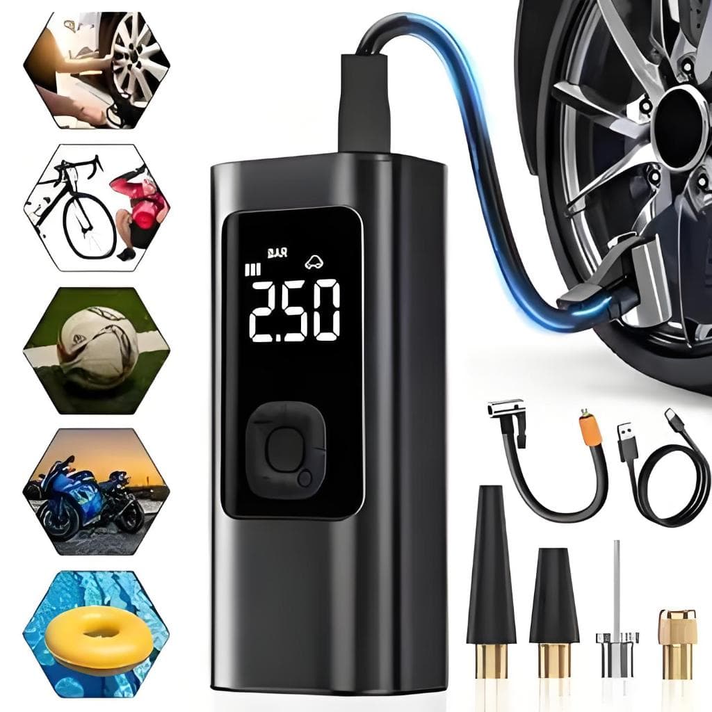 Bomba de Ar Portátil para Carro, Moto e Bicicleta - Compressor Elétrico Sem Fio, Mini e Prático-M6