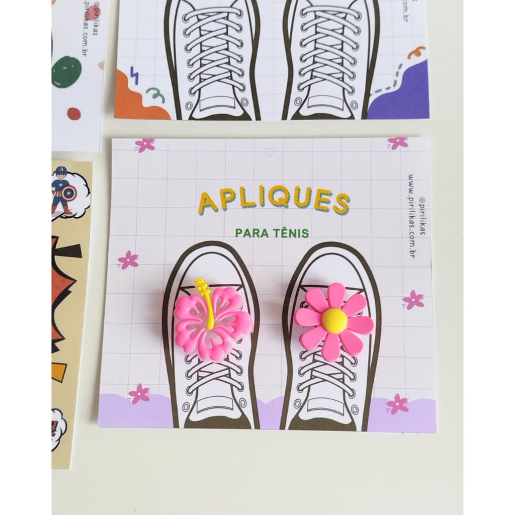 Aplique para Tênis Infantil Flores, Acessório de Calçado Menina, Par Aplique Escolar, Acessório Fofo