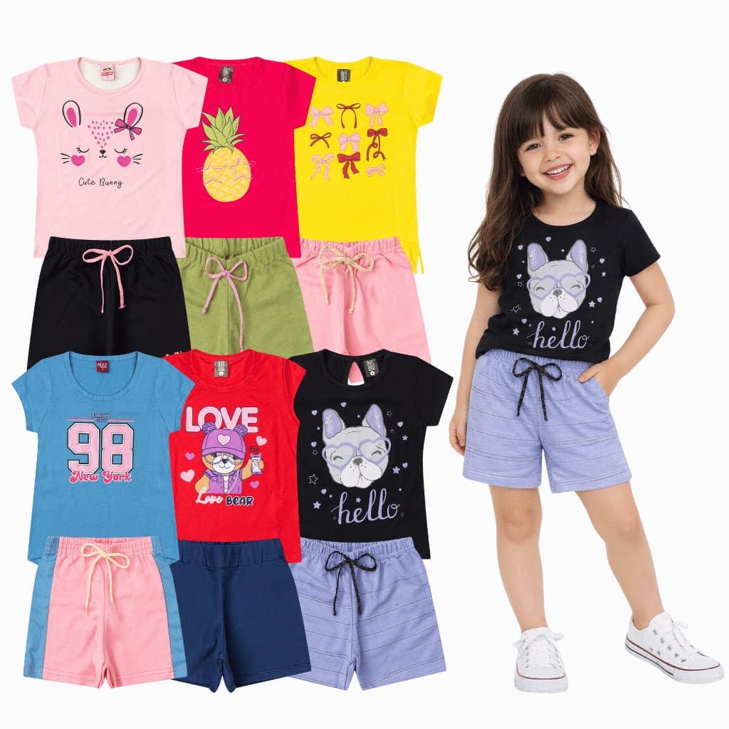 Kit 4 Peças Conjunto Infantil Menina 1 ao 16 Roupa Infantil Feminina Verão Promoção