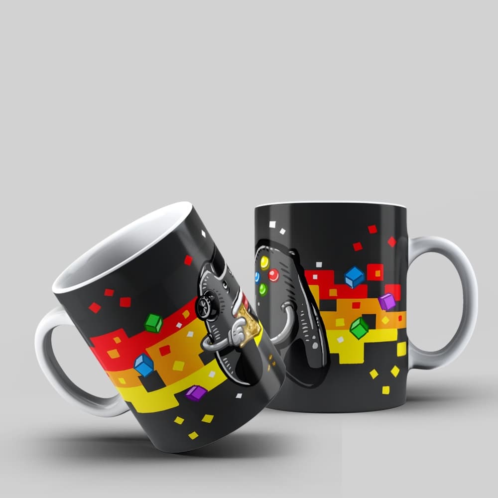 Caneca Gamer Controle Comendo Salgadinho – Estilo Cartoon – Presente Criativo Jogador PC Console 🎮🍕