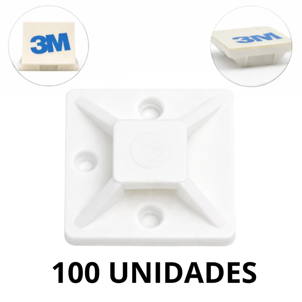 Suporte Autoadesivo 30x30mm para Abraçadeira Nylon 3M Base Reforçada 100un para Fixação de Fios