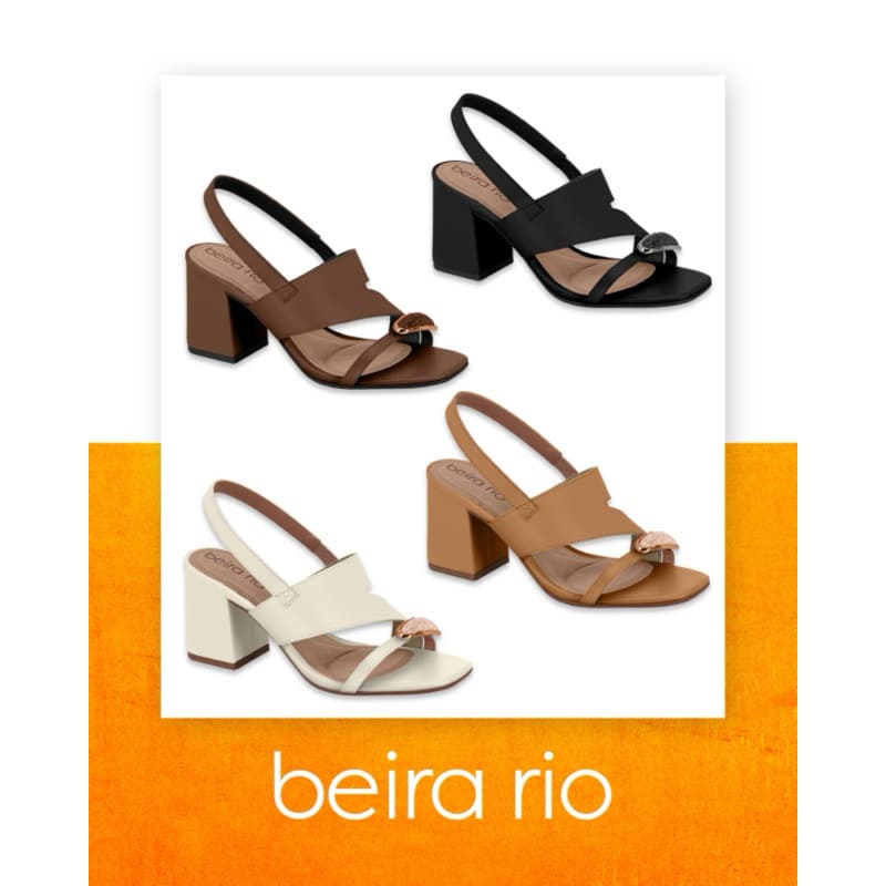 Sandália Beira Rio Salto Médio Grosso  Feminina Original com Elástico e Detalhe Pedra Confortável