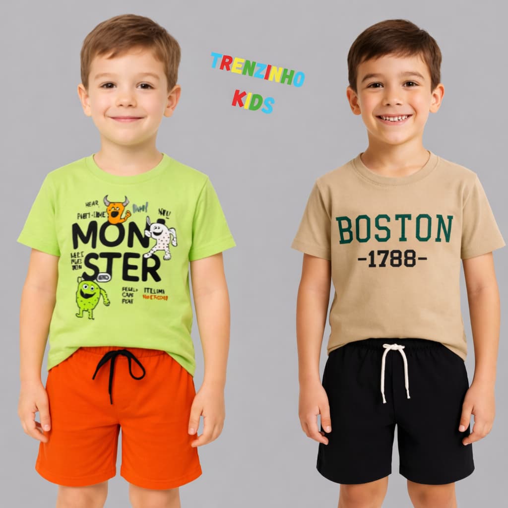 Conjunto Infantil Masculino Camiseta + Bermuda Estampado Conforto Verão tam 1 ao 14 - Sortidoss