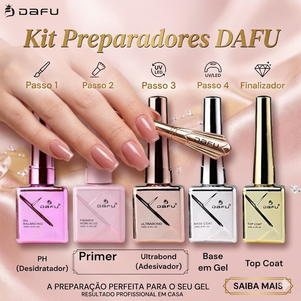 Kit Completo Preparadores de Unha GEL DAFU: O Segredo para Unhas de Gel Perfeitas 05 preparadores