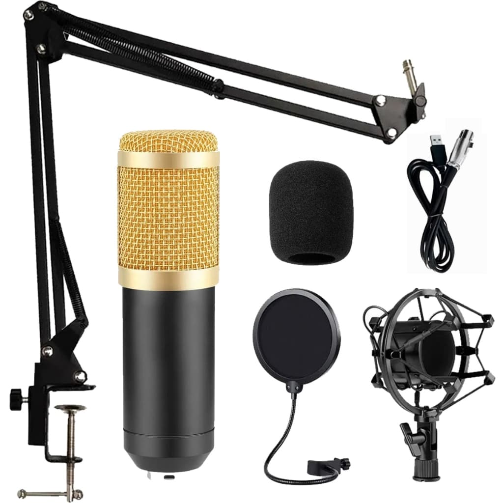 Kit Microfone Condensador BM-800 Profissional + Mesa de Som V8 Live Sound Podcast Streaming Gamer Estúdio Completo