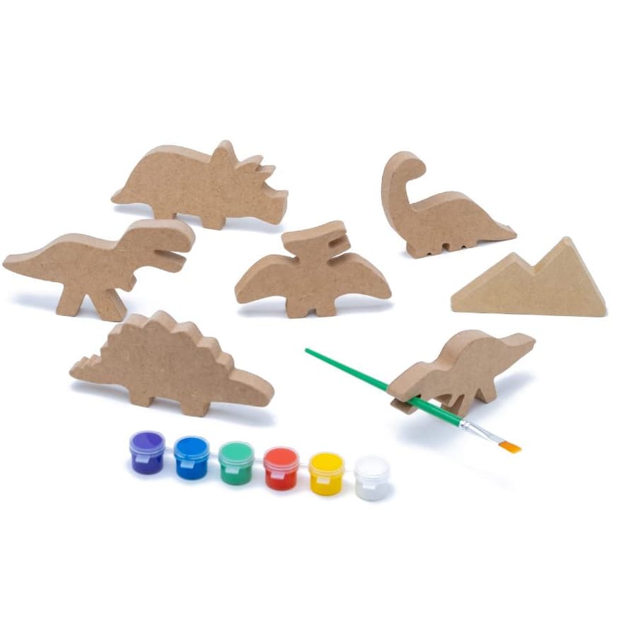 Dinossauros de Madeira Para Pintar Kit Educativo Com 6 Tintas + Pincel