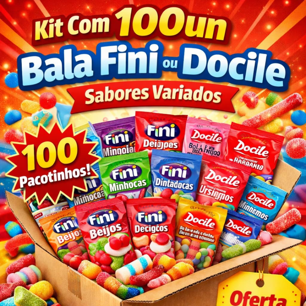 Kit Com 100un Bala Fini ou Docile Sabores Variados - Envio Imediato
