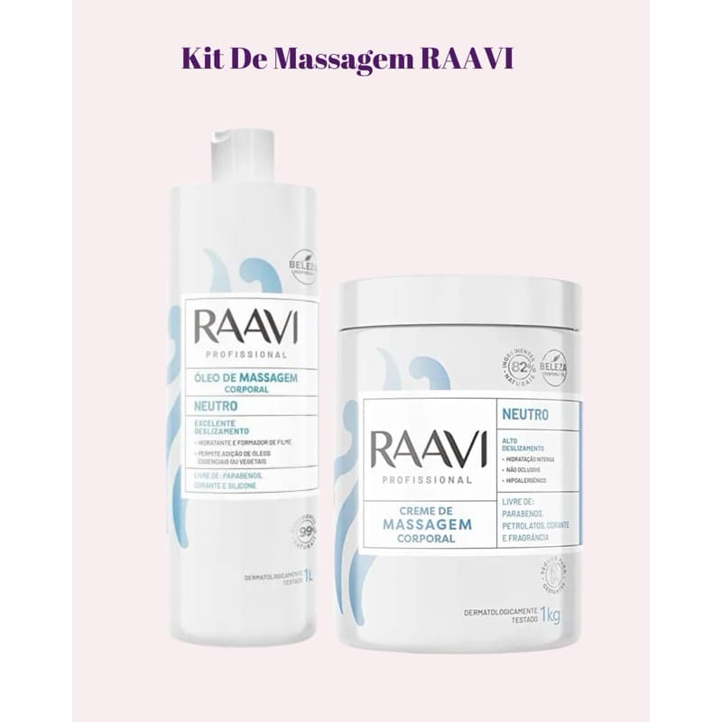 KIT CREME 1KG + ÓLEO DE MASSAGEM 1 L NEUTRO RAAVI