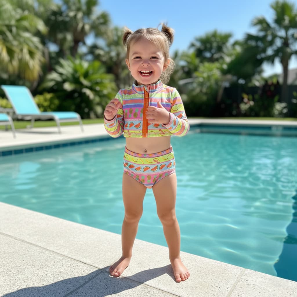 Biquíni Infantil Cropped Manga Longa UV50+ Kids Praia Roupa Verão