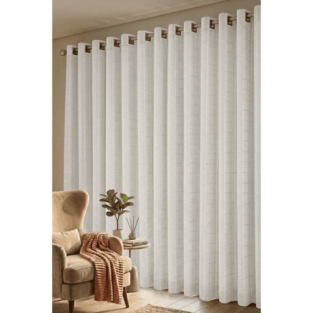 Cortina 3,00 X 2,80 Voil Xadrez C/FORRO MICROFIBRA P/ VARÃO