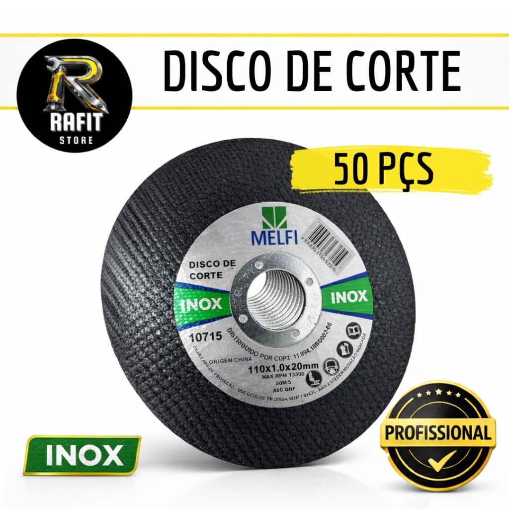 Disco de Corte Inox 4.1/2” 115mm Melfi Kit 50 Unidades para Esmerilhadeira
