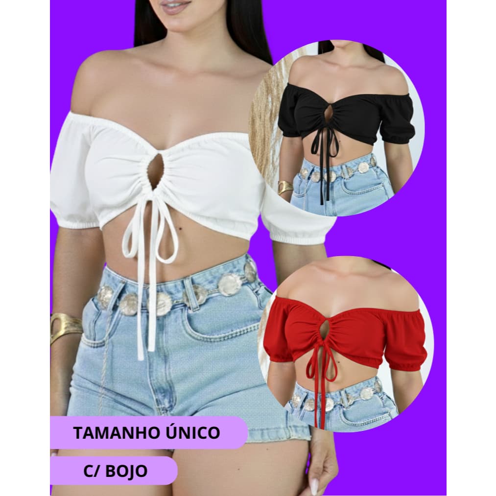 Cropped Ombro a Ombro tecido Suplex com Bojo C006 – Tamanho Único | Várias Cores