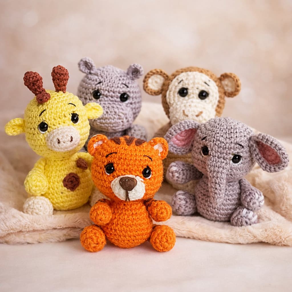 Bichinhos Safari baby amigurumi decorativo/lembrancinhas/chaveiro/mobile/Chá de bebê/Chá revelação