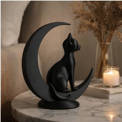 Estatueta de Gato escultura Minimalista sentado na Lua - Moderno Minimalista Casa Mesa Estantes Rack
