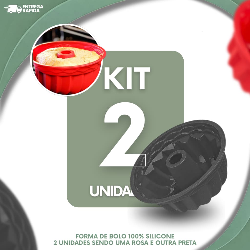 KIT 2 Formas de Silicone para Bolo Pudim Antiaderente multiuso 21,5cm x 8,5cm