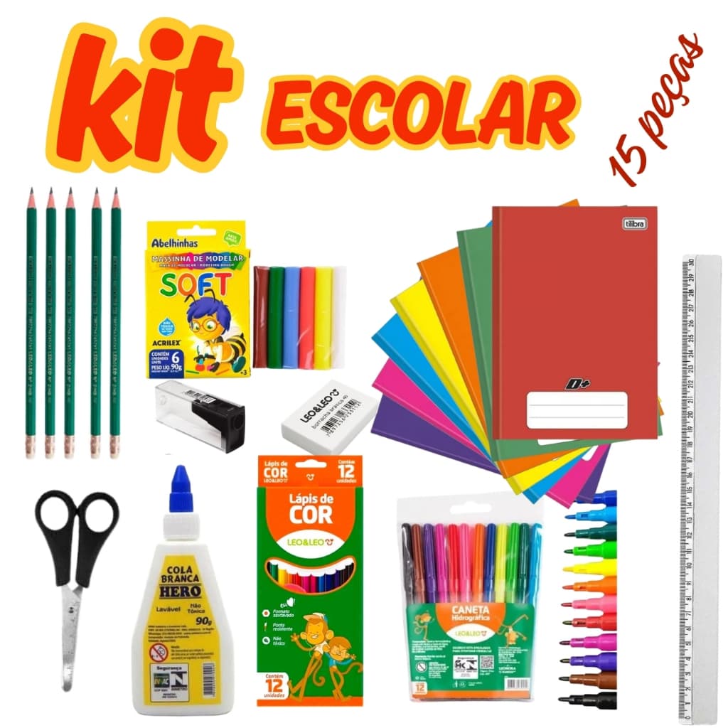 Kit Material Escolar Material Escolar Com 15 Peças
